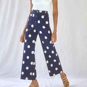 Anthropologie Maeve Women’s The Colette Wide Leg Pants in Navy Polka Dot Sz 27 P